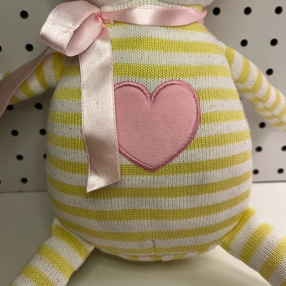 Parkway Striped Yellow and White Knit Fox Plush Stuffed Toy Pink Heart Bow 15" - Picture 5 of 16